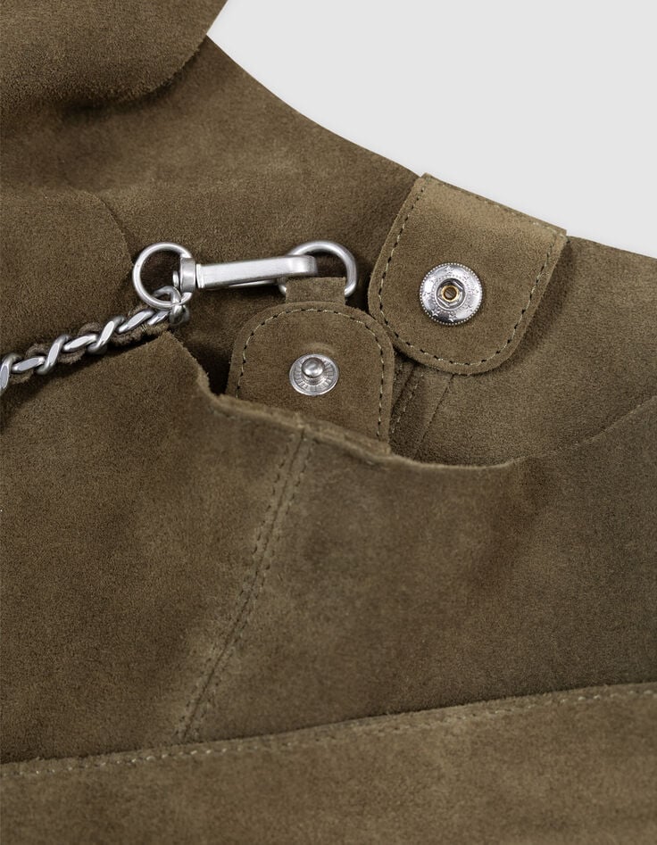 Sac Hobo kaki velours souple Femme-5