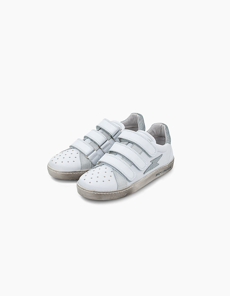Girls’ off-white Velcro leather trainers with studs-3
