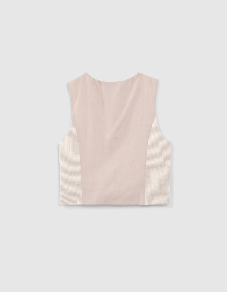 Gilet de costume cérémonie beige rayé garçon-4