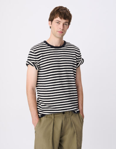 T-shirt marini&egrave;re marine rayures blanches Homme - IKKS