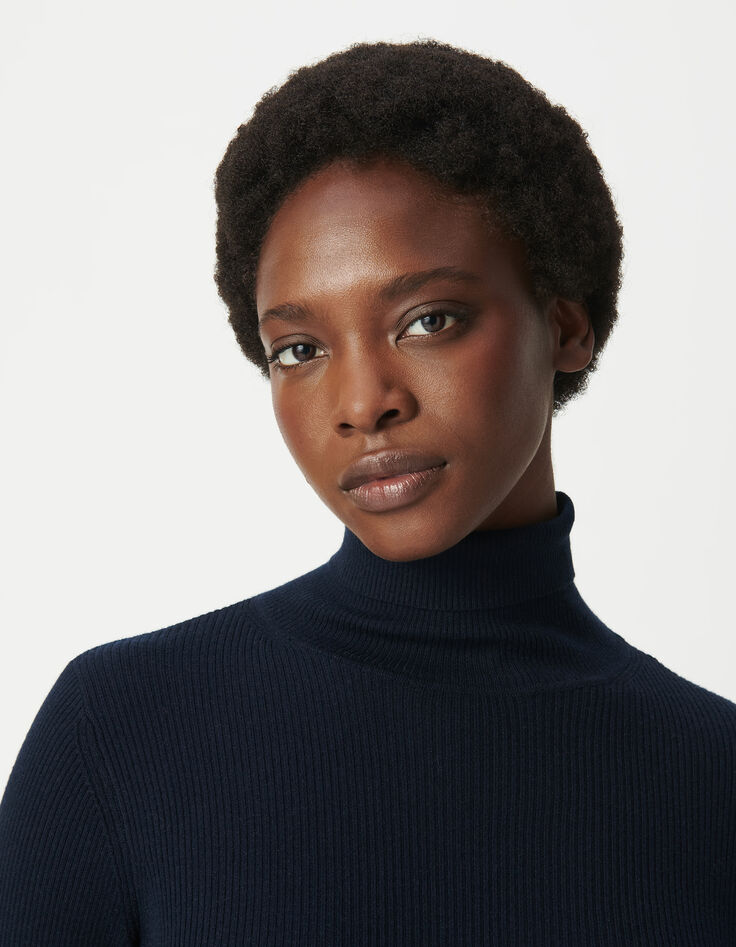 Jersey de cuello alto de canalé negro para mujer-4
