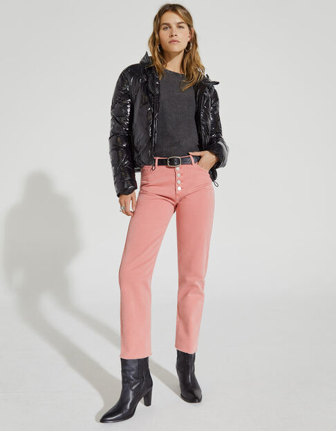 Roze rechte jeans hoge taille cropped onafgewerkte boorden