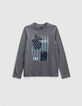 Tee-shirt gris chin&eacute; anthracite &agrave; drapeau gar&ccedil;on -1