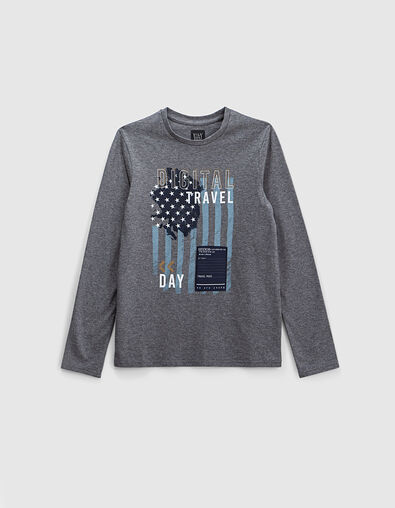 Tee-shirt gris chin&eacute; anthracite &agrave; drapeau gar&ccedil;on  - IKKS