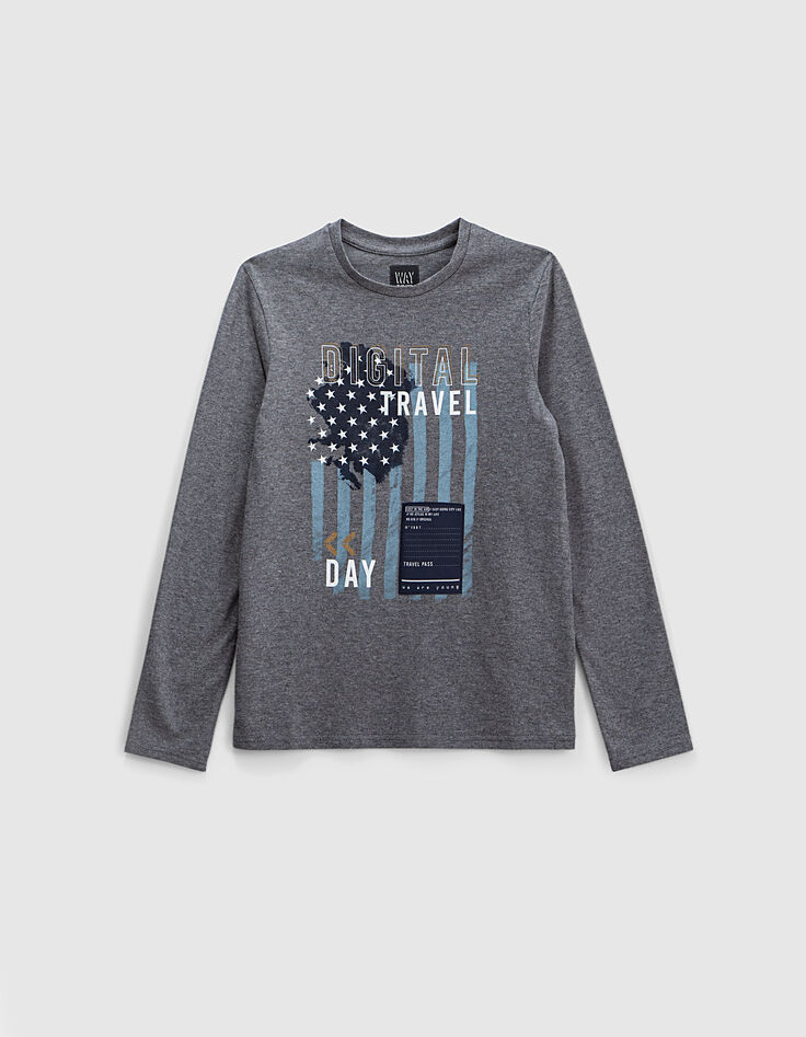 Tee-shirt gris chin&eacute; anthracite &agrave; drapeau gar&ccedil;on -1