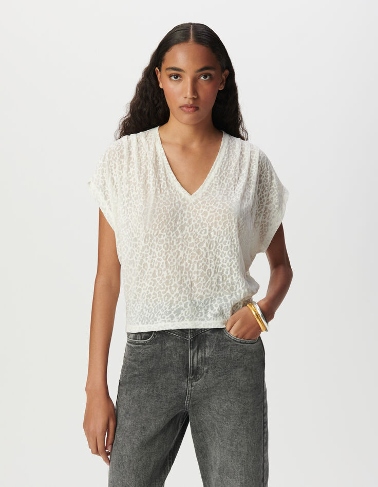Tee-shirt blanc motif léopard en transparence-2