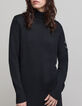 Black beaded shoulder funnel neck knitted dress-4