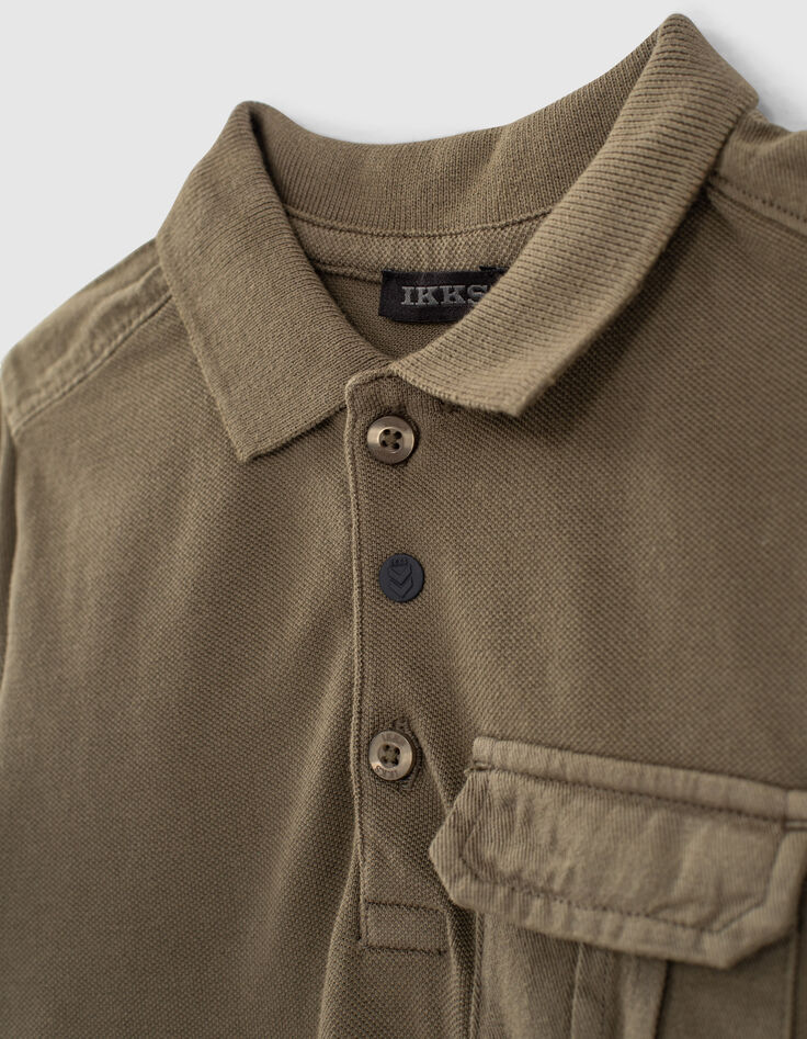 Boys’ dark khaki letter embroidery organic polo shirt-6 Boys’ dark khaki letter embroidery organic polo shirt-6