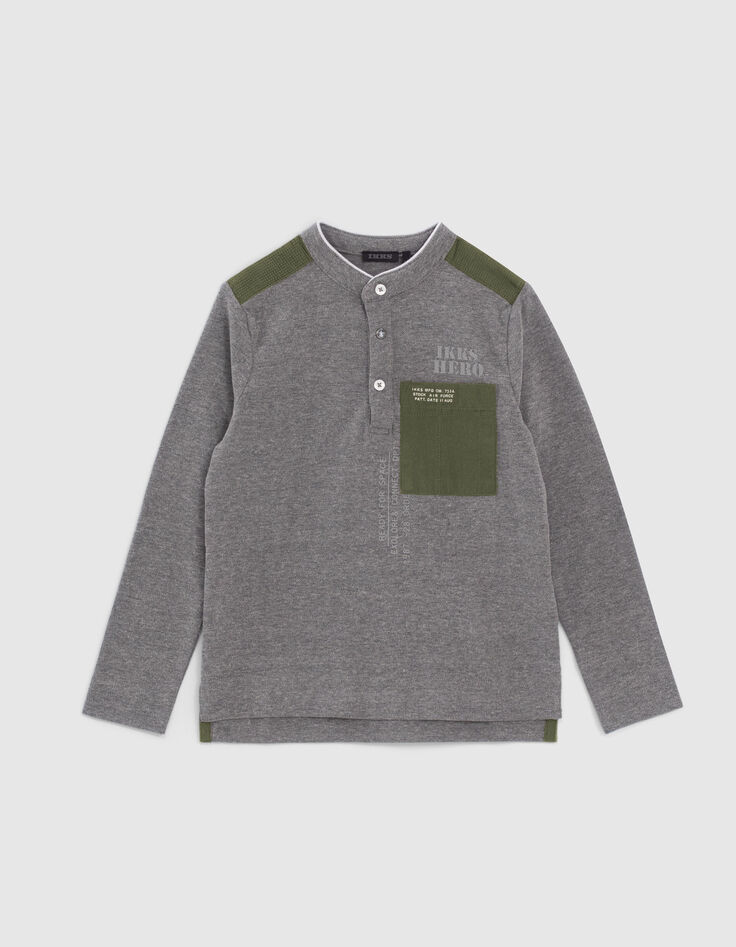 Grijze polo met kaki zak jongens -1