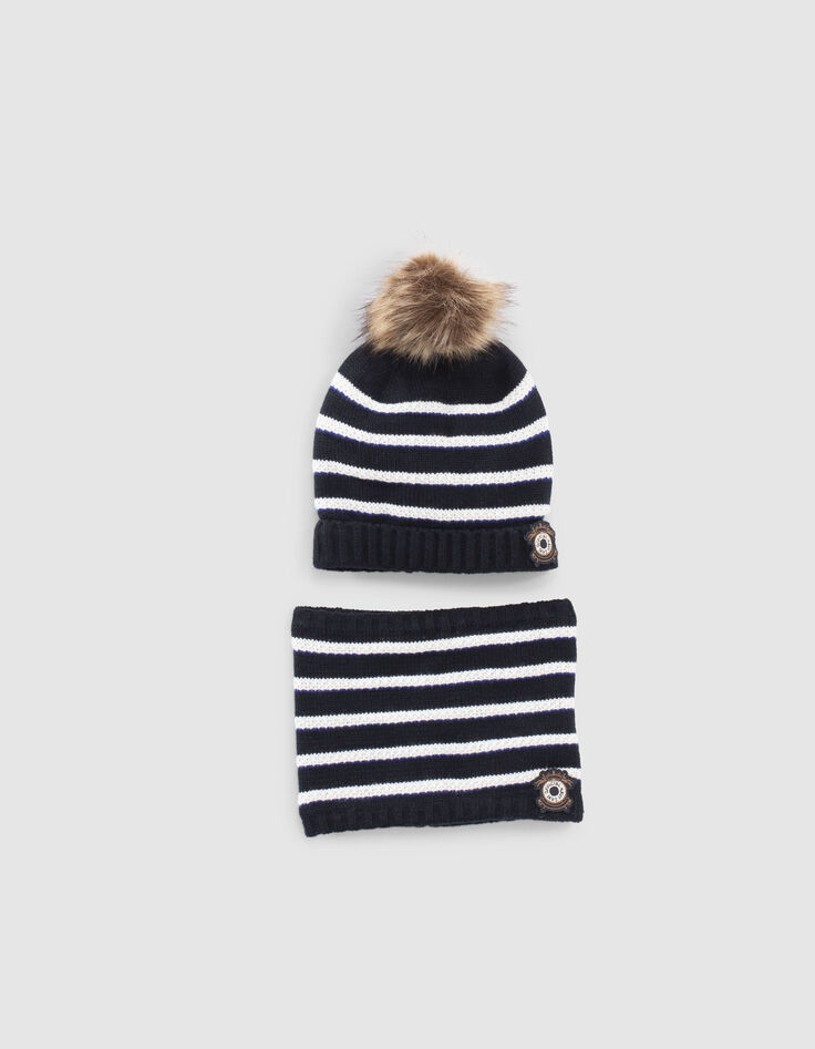 Baby boys’ navy striped knit beanie and snood-1