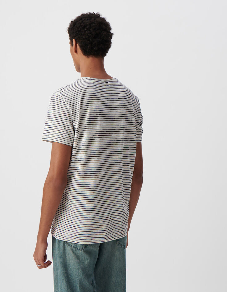 T-shirt marinière blanc rayures marine Homme-3