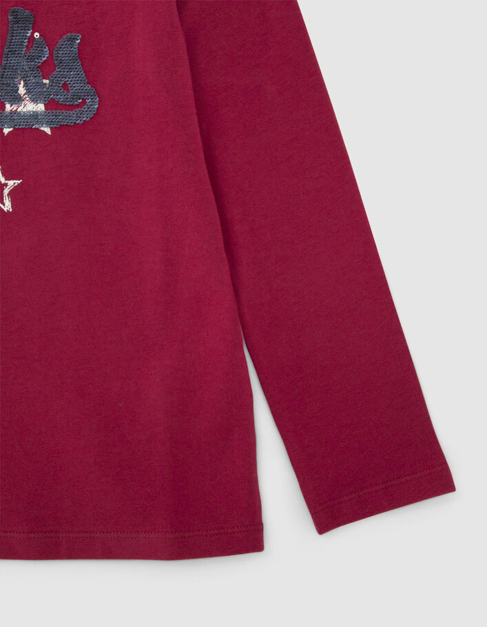 Girls’ burgundy IKKS reversible sequin T-shirt-4