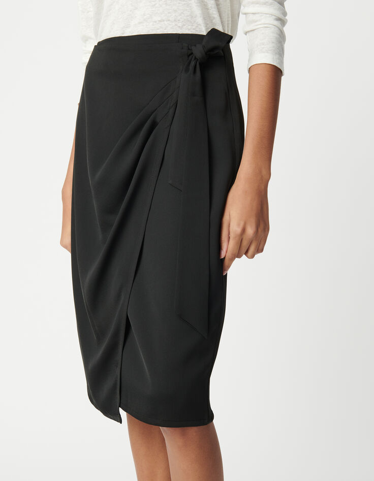 Jupe portefeuille midi noire noeud côté Femme-4 Jupe portefeuille midi noire noeud côté Femme-4