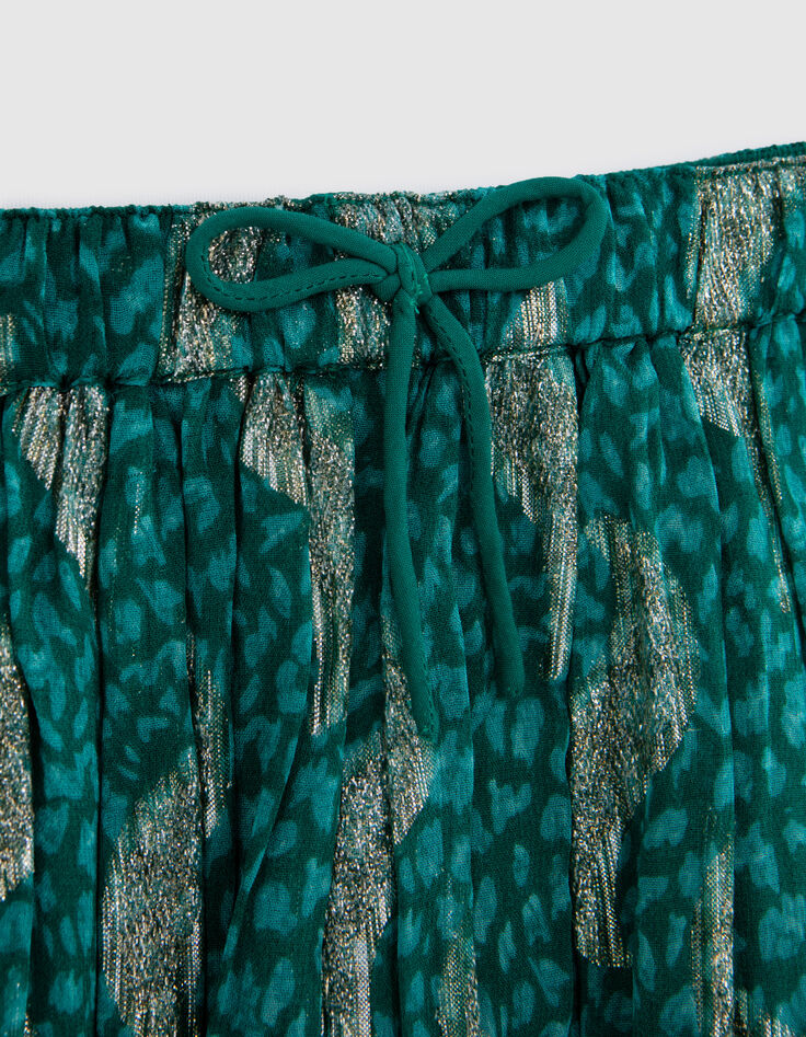 Groene korte rok sparkling peacock print meisjes-4