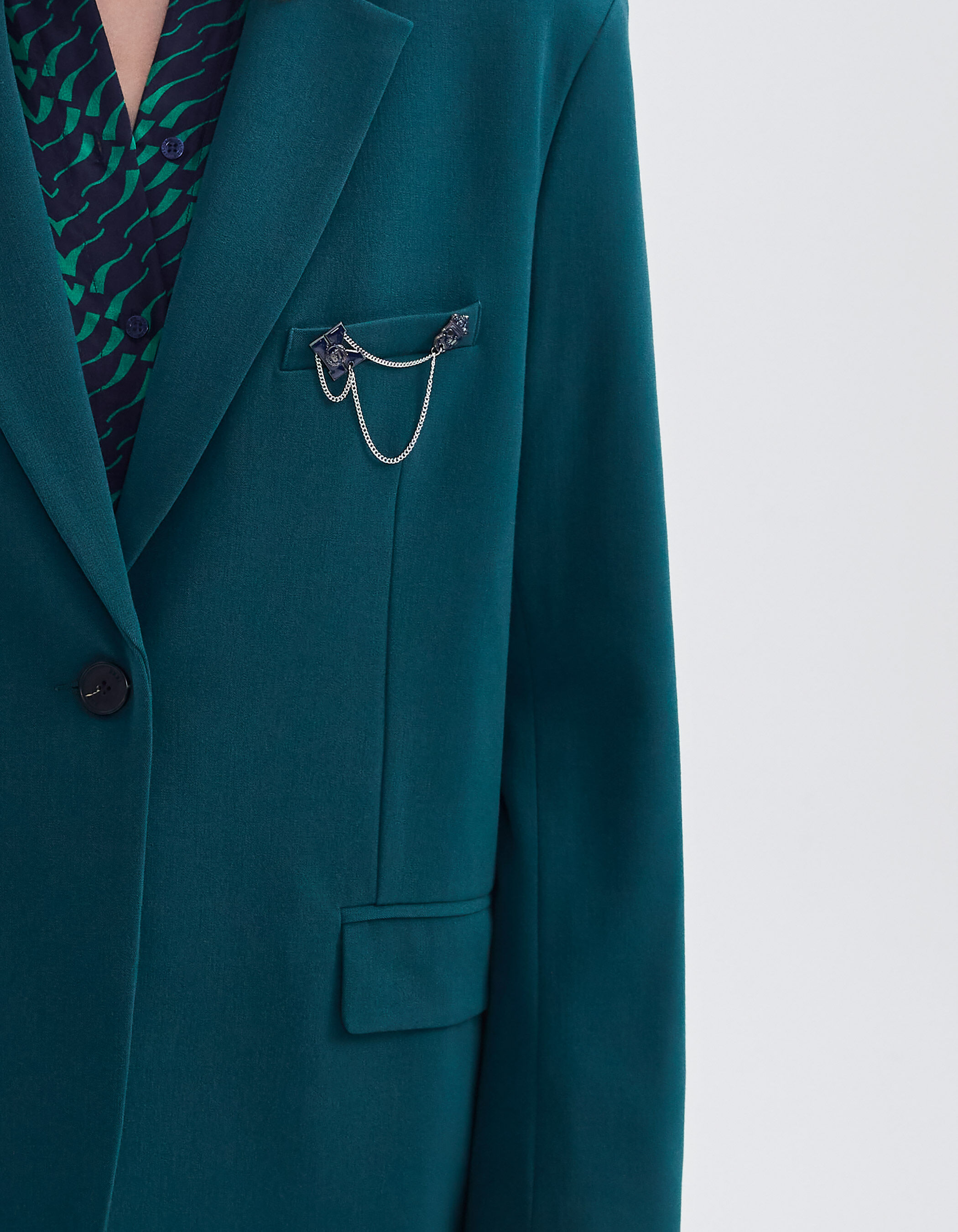 Veste de costume vert canard avec pin s Femme