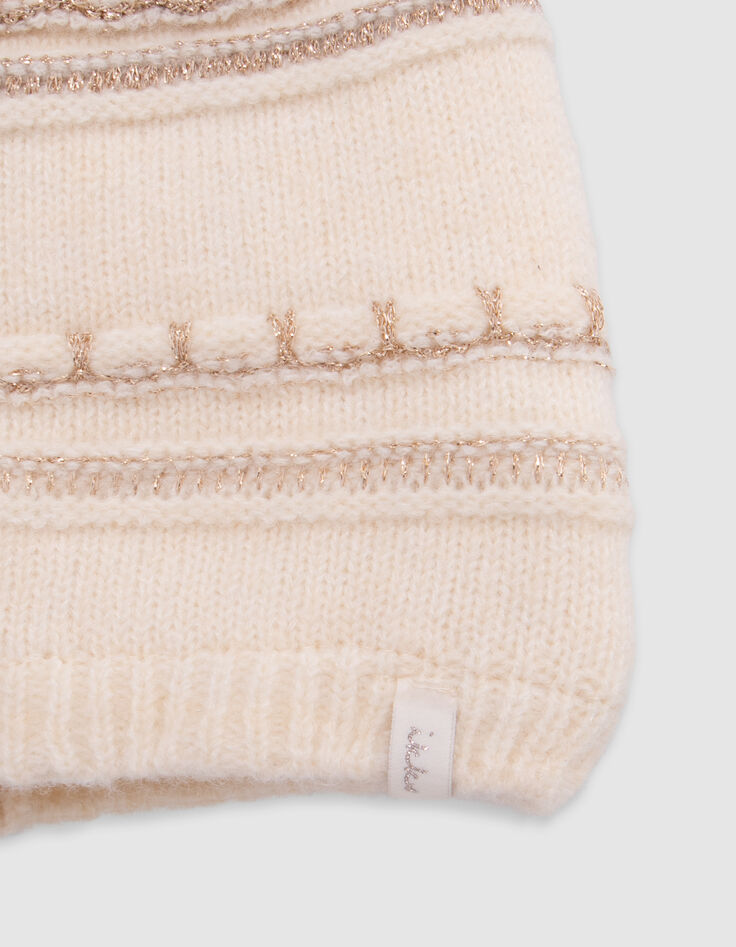 Ecru lurex gestreifte Strickmütze Baby Mädchen-4