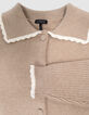 Cardigan beige tricot manches côtelées fille-9