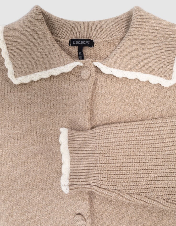 Cardigan beige tricot manches côtelées fille-9