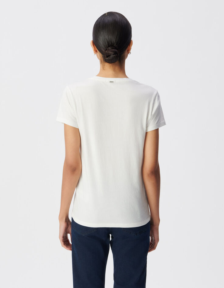 Wit V-hals T-shirt biologisch katoen visuele schedel Dames-3