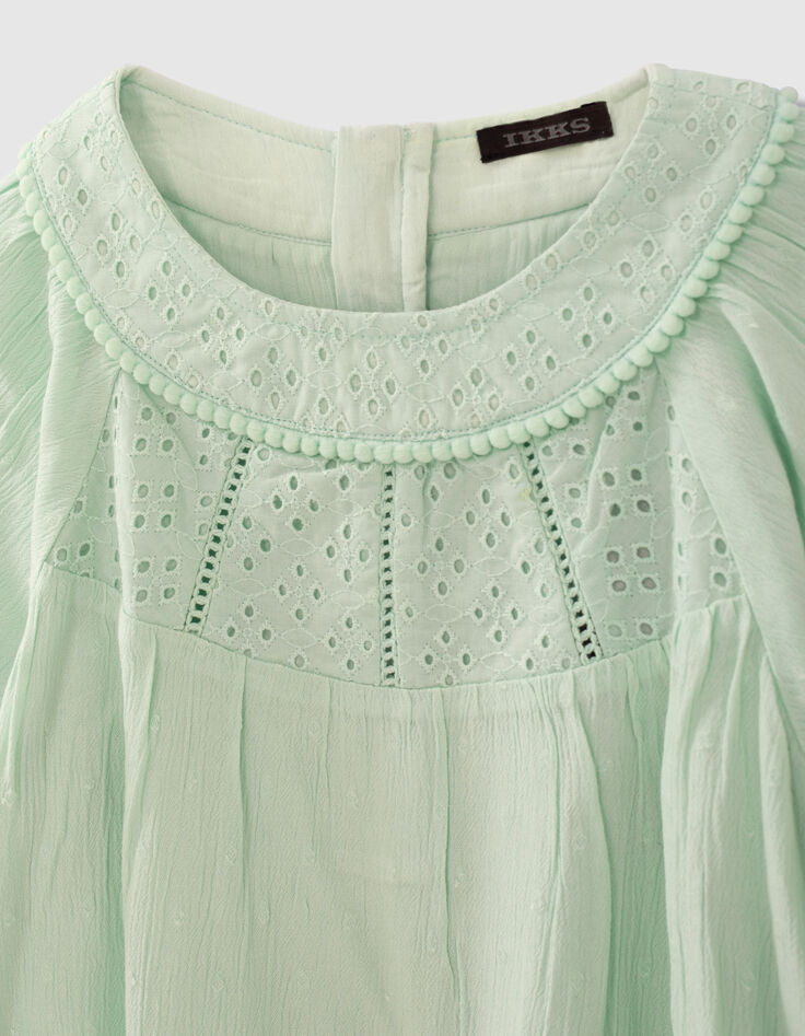 Watergroene blouse frontje broderie anglaise meisjes-2