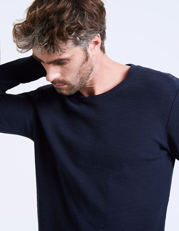 Tee-shirt marine maille waffle homme -5