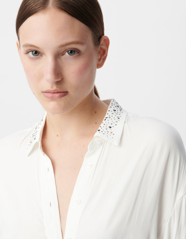 Chemise blanc cassé recyclée décor clous et strass Femme-4