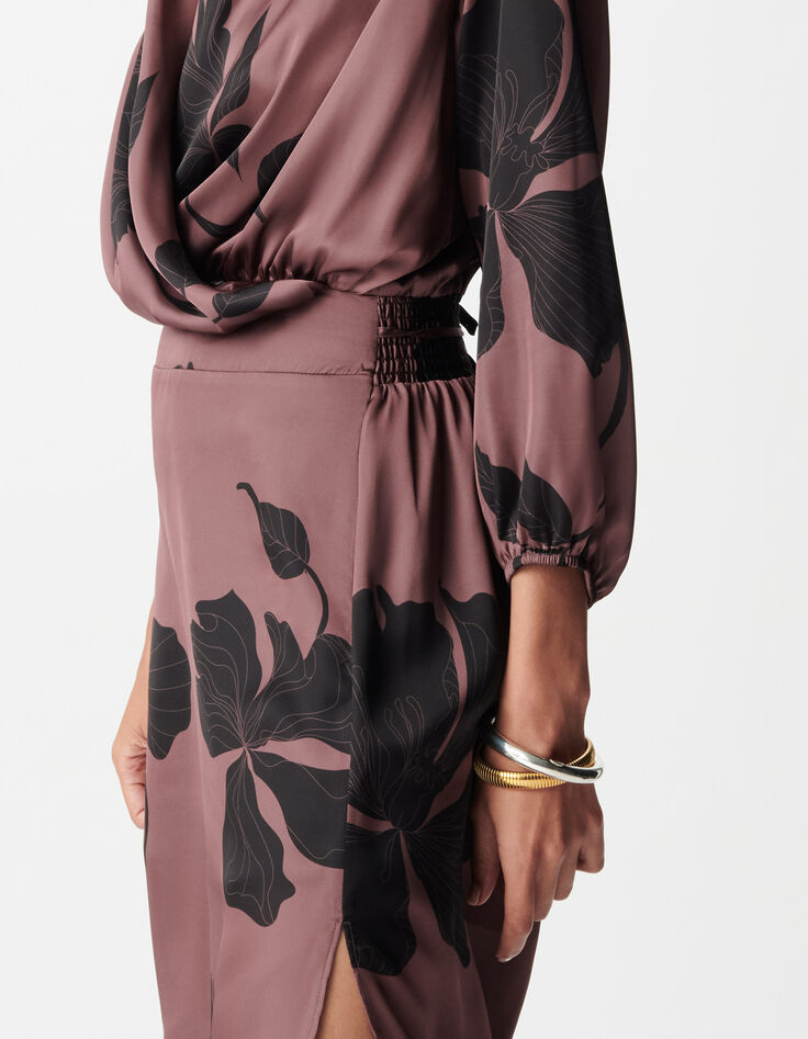 Mujer maxi vestido midi floral burdeos-6