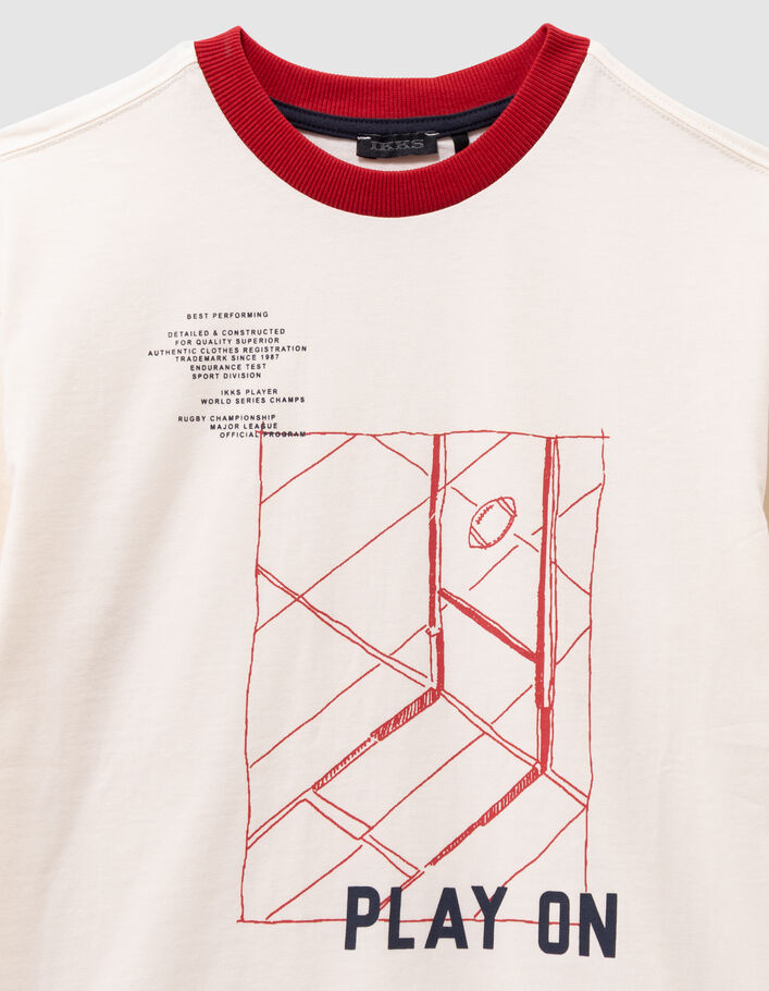 Camiseta blanca algodón bordes acanalados rojos niño IKKS