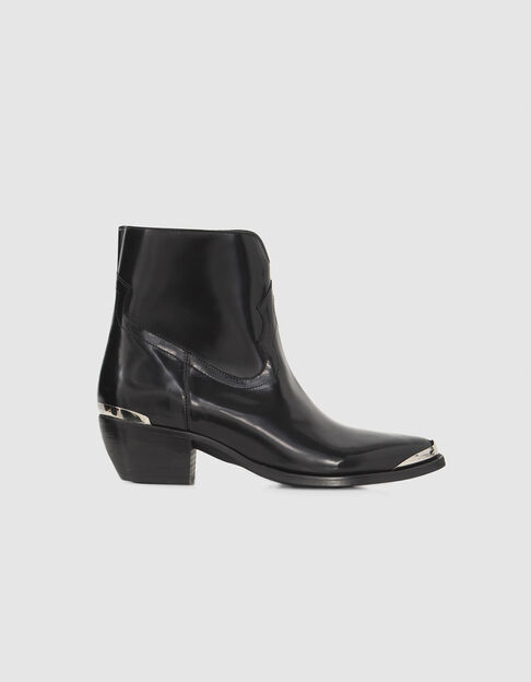 Botines cuero negro tiras metálicas mujer