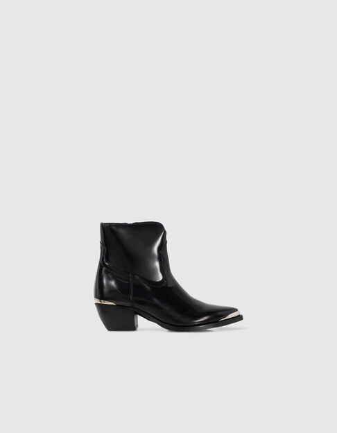 Boots noirs cuir avec barrettes métal Femme