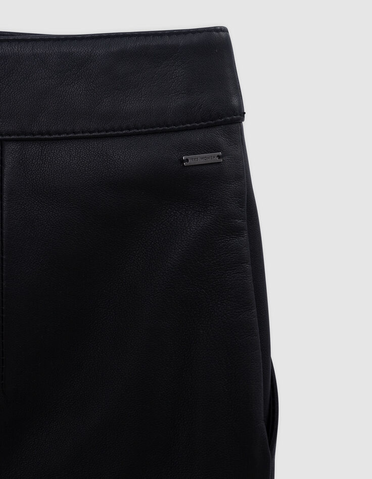 Jupe courte noire cuir Femme-6