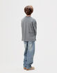 Blauw T-shirt lange mouwen biokatoen tricot zak jongens-4