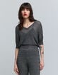 Pull gris maille fine graphique ajourée Femme-2 Pull gris maille fine graphique ajourée Femme-2