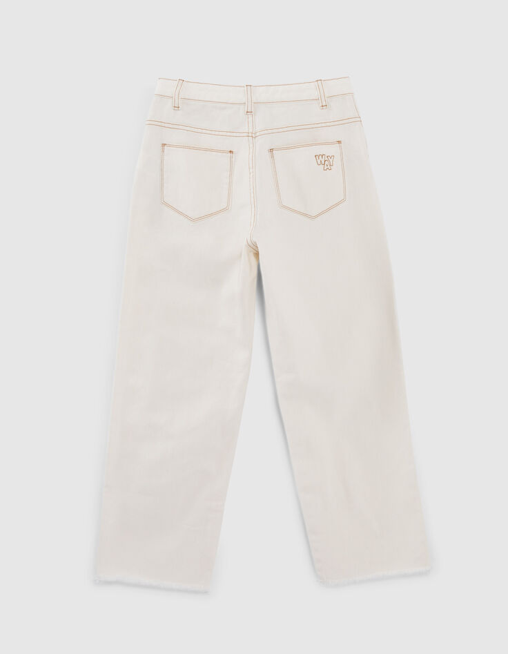 Blaue, weite Upcycling-Mädchenjeans mit Fransen-3
