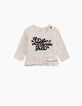 Gestreept ecru T-shirt Live your Dreams voor babymeisjes-1