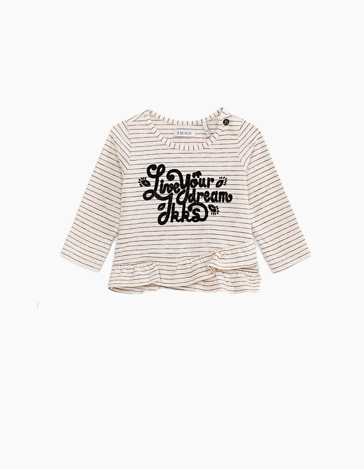 Gestreept ecru T-shirt Live your Dreams voor babymeisjes-1