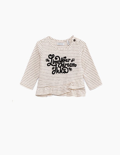Gestreept ecru T-shirt Live your Dreams voor babymeisjes - IKKS