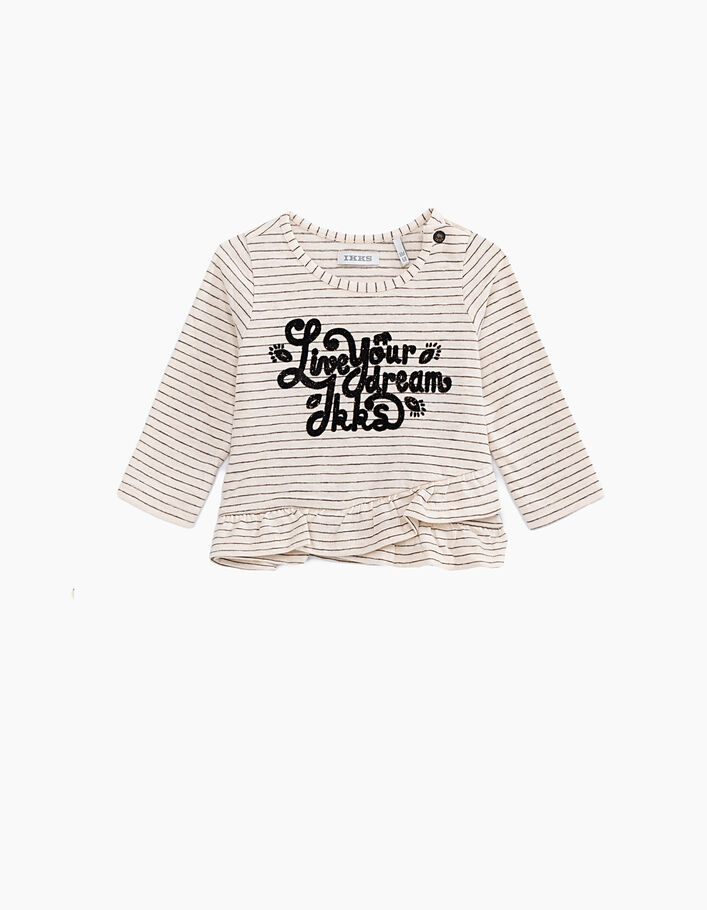 Gestreept ecru T-shirt Live your Dreams voor babymeisjes - IKKS