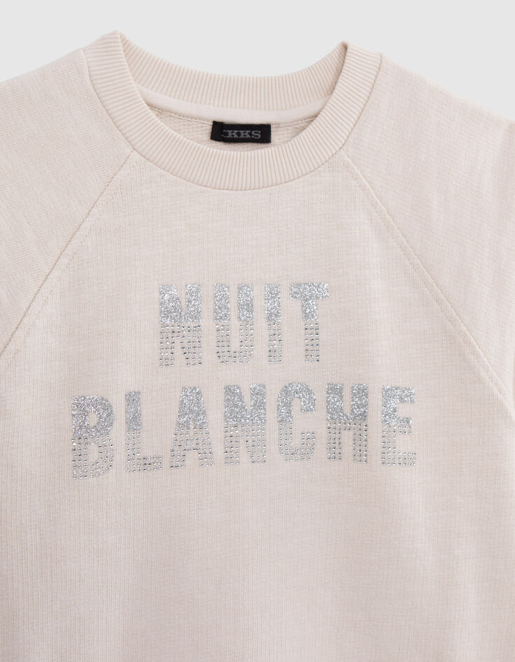 Sweatshirt für Mädchen mit metallischer Botschaft in Ecru-2 Sweatshirt für Mädchen mit metallischer Botschaft in Ecru-2