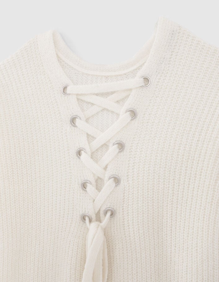 Women’s ecru knit XL sweater with laced back - IKKS
