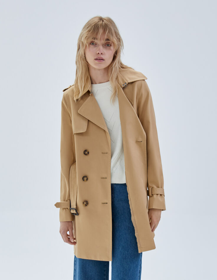 Trench beige largo medio con cinturón mujer-4