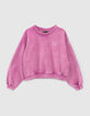 Girls’ violet checkerboard slogan sweatshirt-1