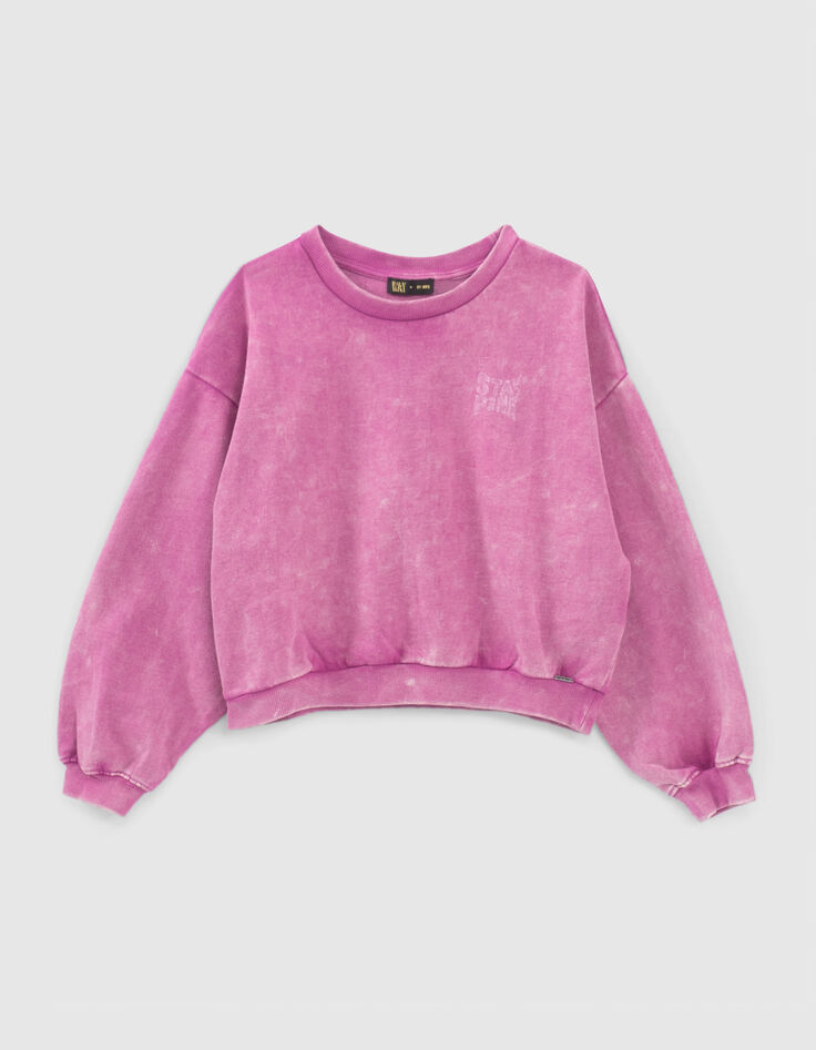 Girls’ violet checkerboard slogan sweatshirt-1