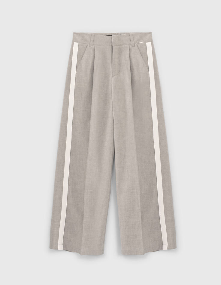 Wijde grijze broek witte stroken opzij meisjes -1