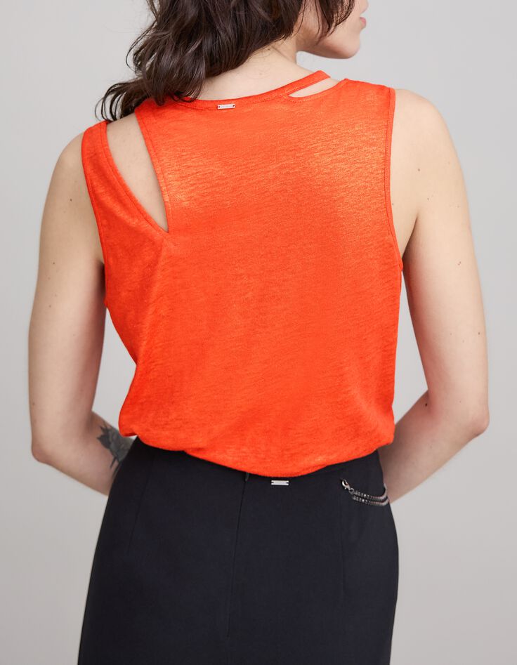 Women's iridescent linen knit asymmetrical melon tee-shirt-3