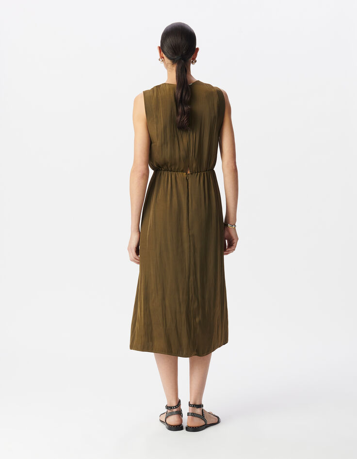Khaki fließender Damen-Midikleid recycelter Polyester-3 Khaki fließender Damen-Midikleid recycelter Polyester-3