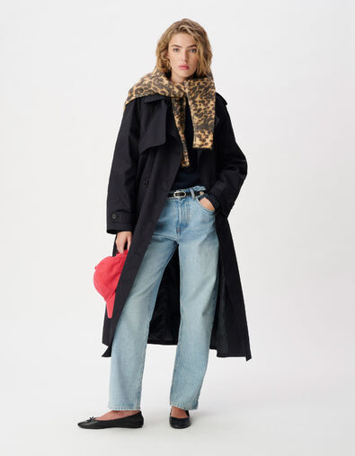L&eacute;a Women's long navy double-breasted trench coat - IKKS