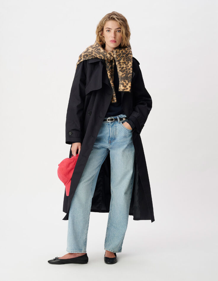 L&eacute;a Women's long navy double-breasted trench coat-1