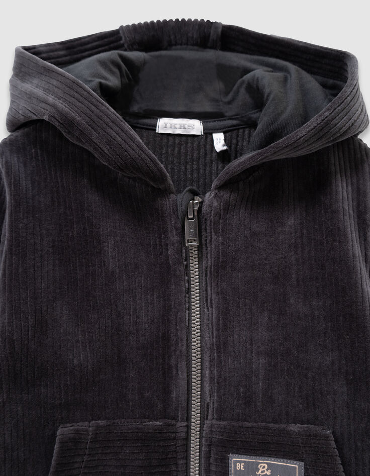 Graue Jungensweatjacke mit Kapuze aus Rippstrick-2