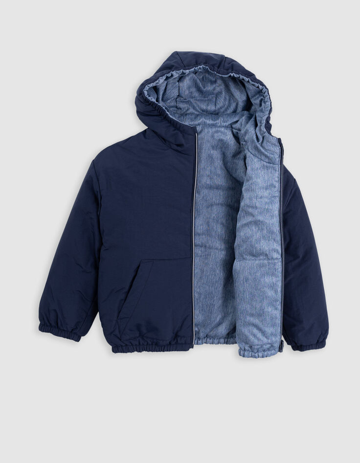 Doudoune réversible nylon effet denim et marine garçon-6